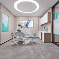 Modern Dental Clinic Interior With Dental Chair Surgical Light And TV Screen