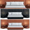 Modern Double Bed Design With Leather Headboard Bedside Tables And White Pillows 3d model