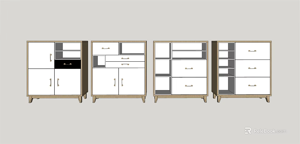 Modern Shoe Cabinet Design With Multiple Drawers Cabinets And Open Shelves 3d model 