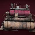 Industrial Red And Brown Storage Tanks With Metal Ladders And Pipes