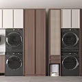 Modern Laundry Room Design With Wooden White Cabinets Washing Machines And Dryers