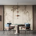 New Chinese Mahjong Table and Chair Combination Background Wall Chandelier Wall Lamp 3d model