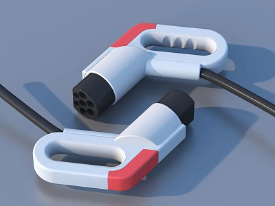White And Red Electrical Power Plug With Black Cable For Home Use 3d model