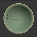 Carved Ceramic Bowl With Intricate Lotus Patterns Light Green Glaze and Visible Edge Crack