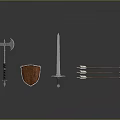 Medieval Weapons Including Axe Sword Shield And Arrows Arranged Together 3d model