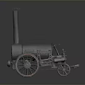 Vintage Steam Train Engine With Black Body Red Rimmed Wheels And Metal Chimney