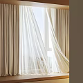 Beige Curtains With White Sheer Layers Open To Filter Light In Window Interior
