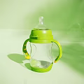 Green Transparent Baby Bottle With Two Ergonomic Handles For Infants