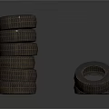 Stacked Car Tires and Single Tire Display on White Background