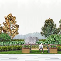 Lush Shrubs and Varied Plants in Outdoor Garden with Wooden Bench Seating