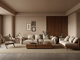 Quiet Ancient Style Home Living Room Sofa Coffee Table Combination Leisure Sofa Chair Decorations Ornaments Background Wall 3d model