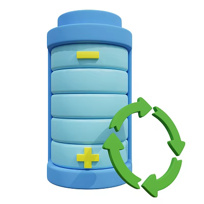 Smart Machine Blue Storage Tower With Green Circular Arrows And Yellow Plus Symbols 3d model
