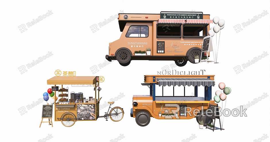 Modern Sale Trolley Yellow Food Truck Booth model