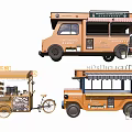 Vintage Style Food Trucks with Menu Boards Balloons Bicycle and Service Windows for Mobile Catering