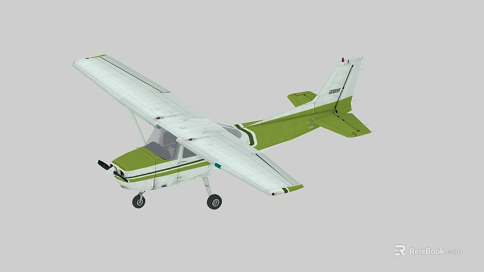 Green And White Small Single Engine Propeller Airplane Design 3d model