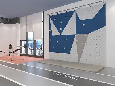 Modern Indoor Leisure Area with Climbing Wall Fitness Equipment Track and Windows 3d model