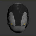 Futuristic Tactical Weapon Helmet With Silver Metal Armored Design Black Accents And Yellow Lights