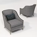 Modern Gray Fabric Single Sofa With Metal Frame And Black Geometric Pillow 3d model