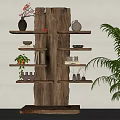 Multi Tiered Wooden Shelf With Vases Books Plants And Decorations In Modern Home Interior