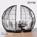 Outdoor Garden Decor Black Wicker Spherical Seat With Cushions And Small Table