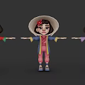 Three Cartoon Game And Movie Girl Characters In Different Colored Traditional Outfits With Hats