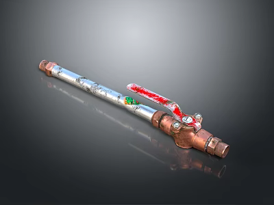 Copper Silver Pipe Valve Tool With Red Handle For Plumbing Work 3d model