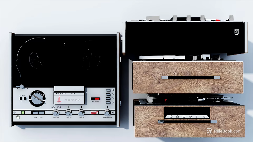Projection Monitoring System With Vintage Control Panel Knobs And Wooden Cabinet Components 3d model 