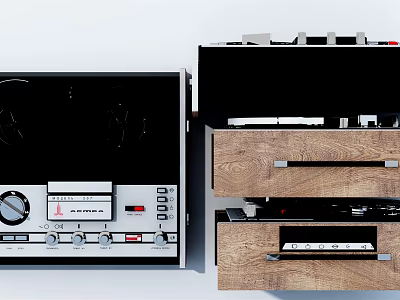 Projection Monitoring System With Vintage Control Panel Knobs And Wooden Cabinet Components 3d model