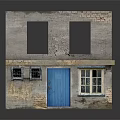 Cartoon Scene Of Old Two Story Brick Building With Blue Doors And Windows