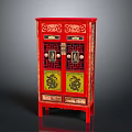 Traditional Chinese Cabinet With Red Finish Golden Decorations Dragon Patterns And Double Doors