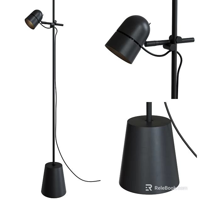 Modern Black Floor Lamp With Adjustable Head And Cone Shaped Base 3d model