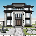 Modern Elegant Detached Villa Exterior With Large Windows Dark Door Stone Steps And Landscaped Gardens