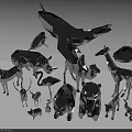3D Rendered Low Poly Style Aquatic Animal Models With Geometric Shapes And Details