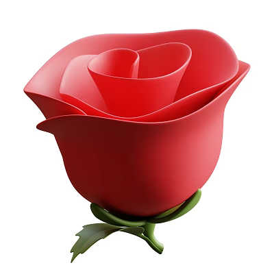 Beautiful Vibrant Red Rose With Lush Green Leaves And Elegant Petals 3d model