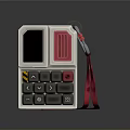 Retro Handheld Device With Green Text Display Gray And Red Buttons And Red Lanyard