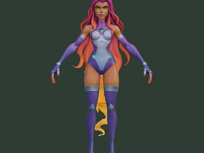 Game And Movie Character With Purple Pink Hair Green Eyes White Purple Bodysuit Yellow Accents 3d model