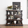Stylish Dark Wood Entryway Console Table With Shelves And Decorative Items 3d model