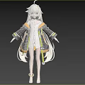 Anime Style Woman With Long Silver Hair Wearing Coat And Shorts On Simple Black Background