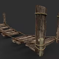 Rustic Wooden Suspension Bridge with Rope Ties and Wooden Posts and Plank Walkway Design