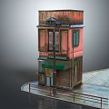 Aged Red Building With Green Awning Wooden Structure Multi Floors And Paved Ground