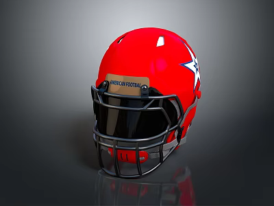 Red Protective Helmet With Black Face Mask And HEADGEAR Label Design Equipment 3d model