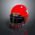 Red Protective Helmet With Black Face Mask And HEADGEAR Label Design Equipment