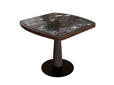 Modern Square Dining Table With Black And White Marble Top And Dark Round Pedestal Base 3d model
