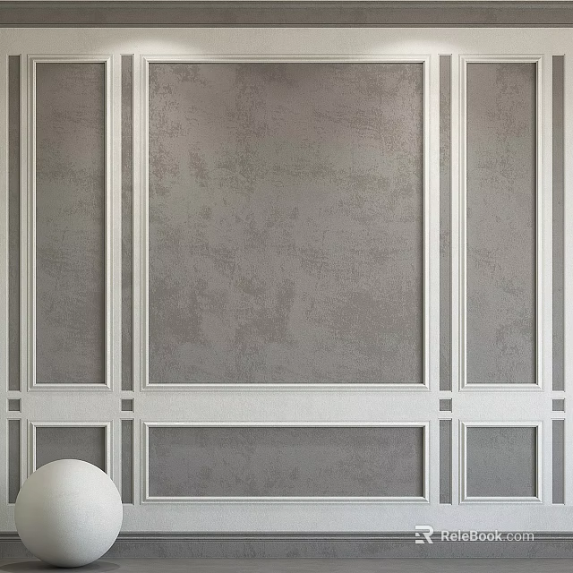 Elegant Gray Feature Wall With White Decorative Molding And Textured Surface 3d model 