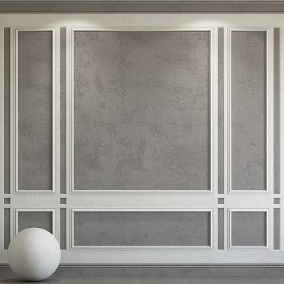 Elegant Gray Feature Wall With White Decorative Molding And Textured Surface 3d model