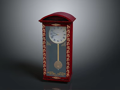 Classic Red Mantel Clock With Ornate Golden Decorations White Dial And Pendulum 3d model