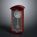 Classic Red Mantel Clock With Ornate Golden Decorations White Dial And Pendulum