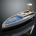 Luxury Modern Yacht Model With Blue Gold Exterior Streamlined Shape And Metallic Finish Shiny Deck