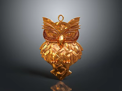Golden Owl Pendant Intricately Carved Decorative Fashion Jewelry Accessory for Clothing 3d model