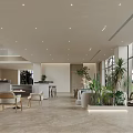 Modern Lobby Front Desk Reception With Large Windows Natural Light And Green Plants